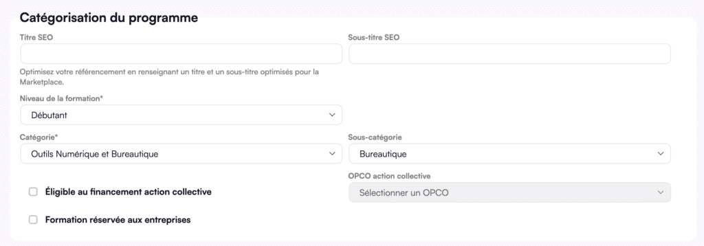 Filtre clients entreprises Marketplace Digiforma