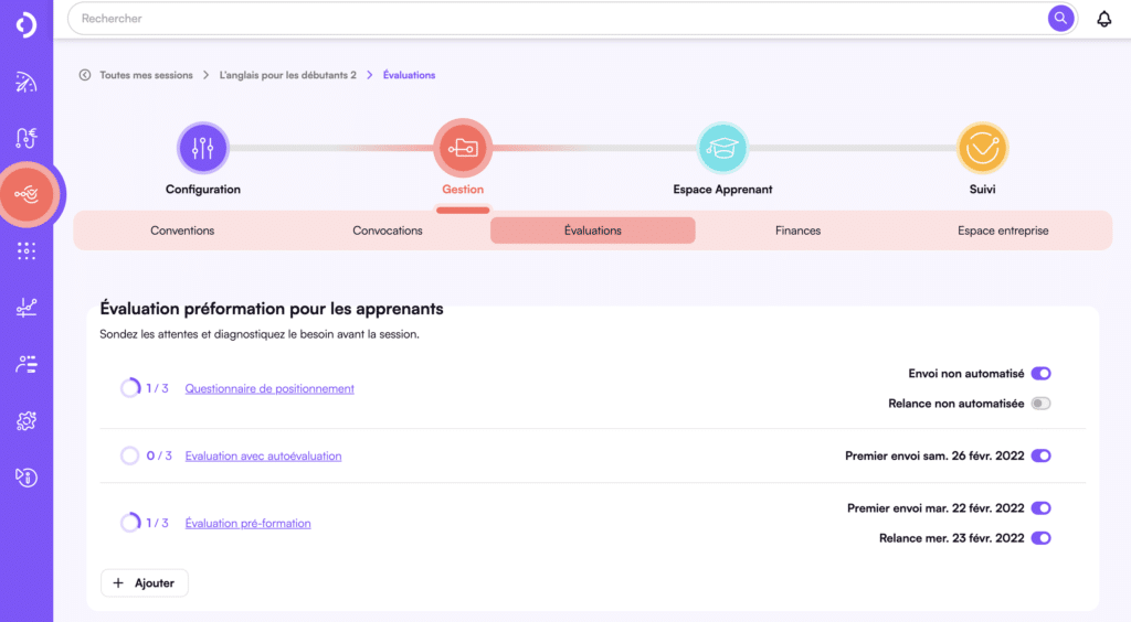 relance automatique des évaluations Digiforma