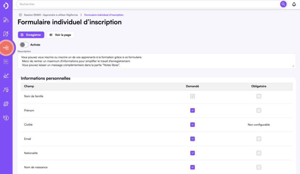 Formulaire individuel d'inscription aux sessions Digiforma