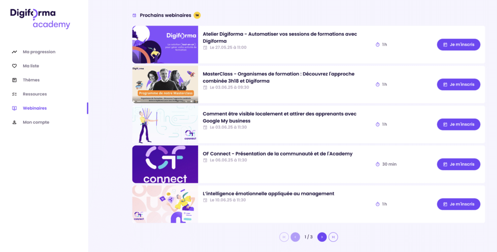 Agenda OF Connect dans l'Academy Digiforma