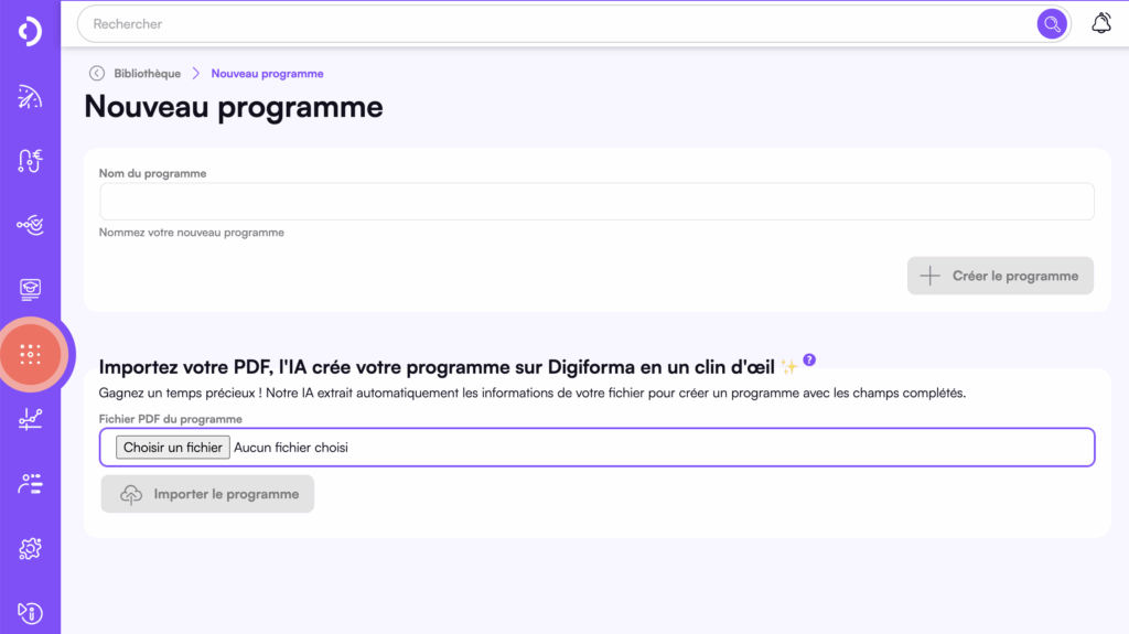 Import de programme de formation par intelligence artificielle dans Digiforma