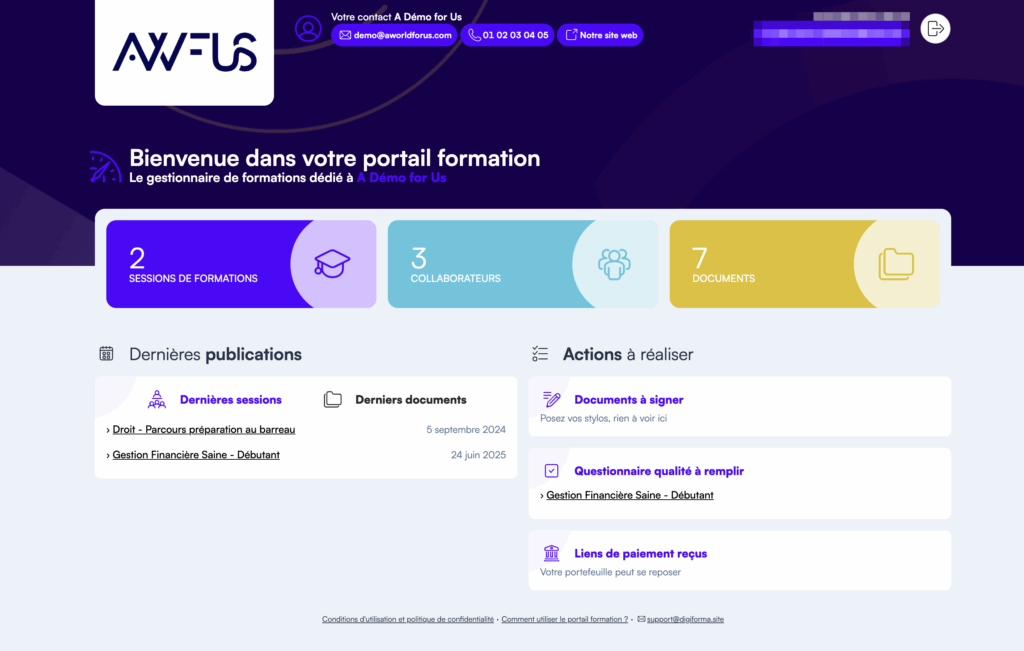 Nouvelle interface de l'Espace Entreprise Digiforma