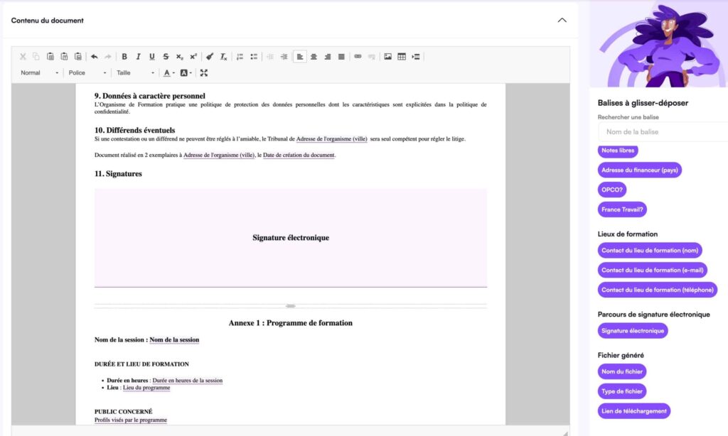 Balise de signature électronique dans les documents Digiforma