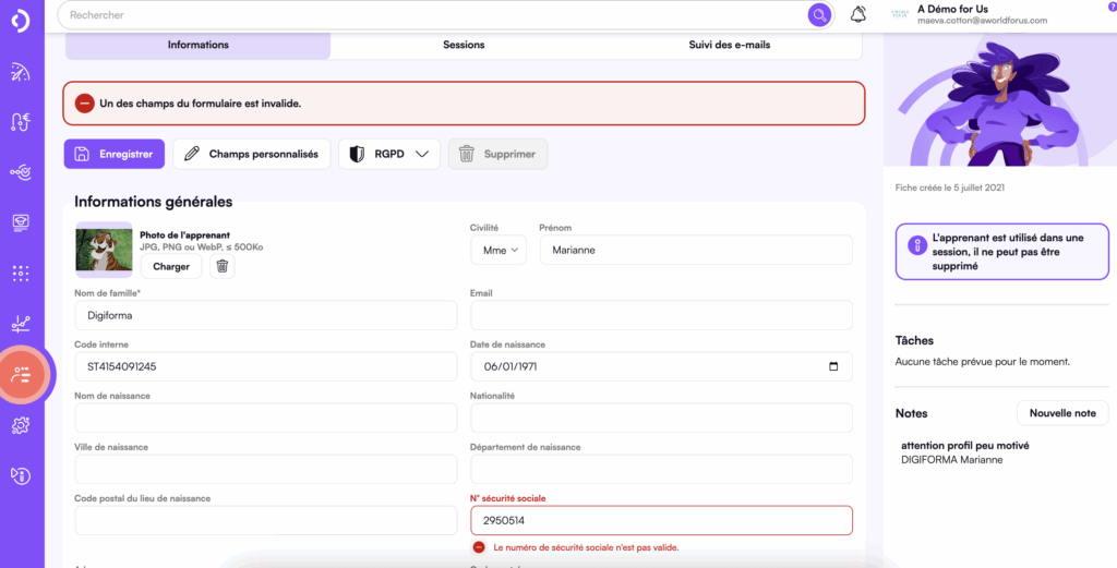 Numéro de Sécurité sociale dans Digiforma pour le Passeport de Prévention