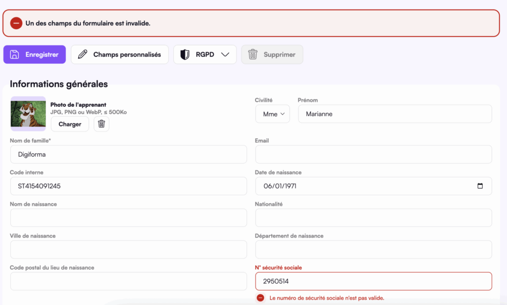 Numéro de Sécurité sociale dans Digiforma pour le Passeport de Prévention
