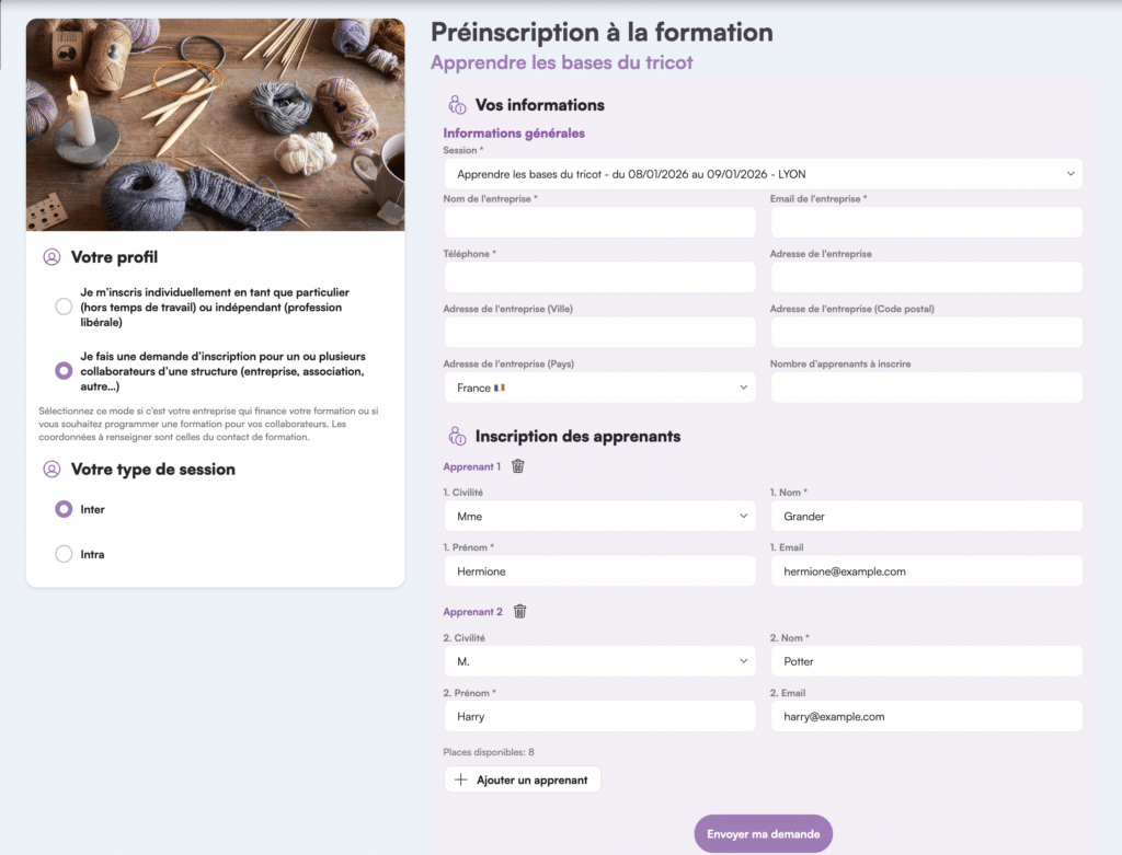 Inscription nominative des apprenants depuis le Catalogue de formation - Digiforma