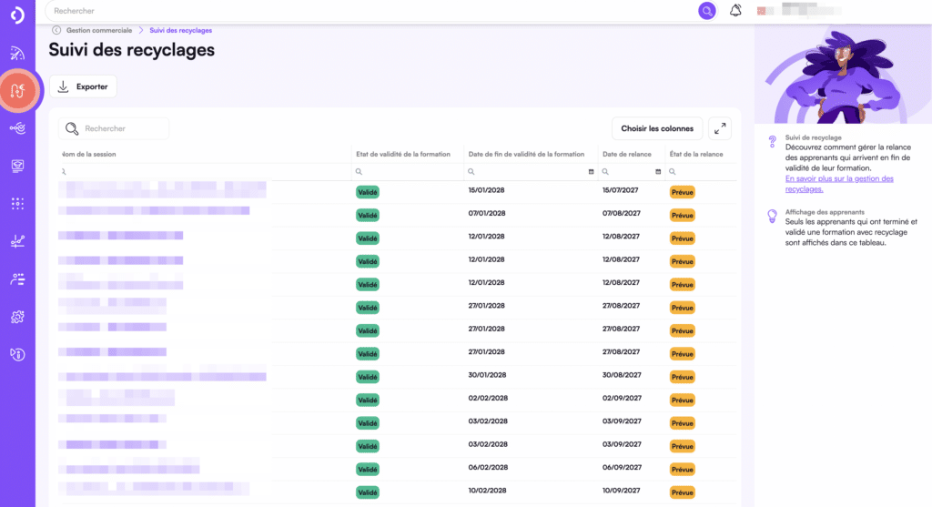 Gestion des recyclages de formation avec Digiforma
