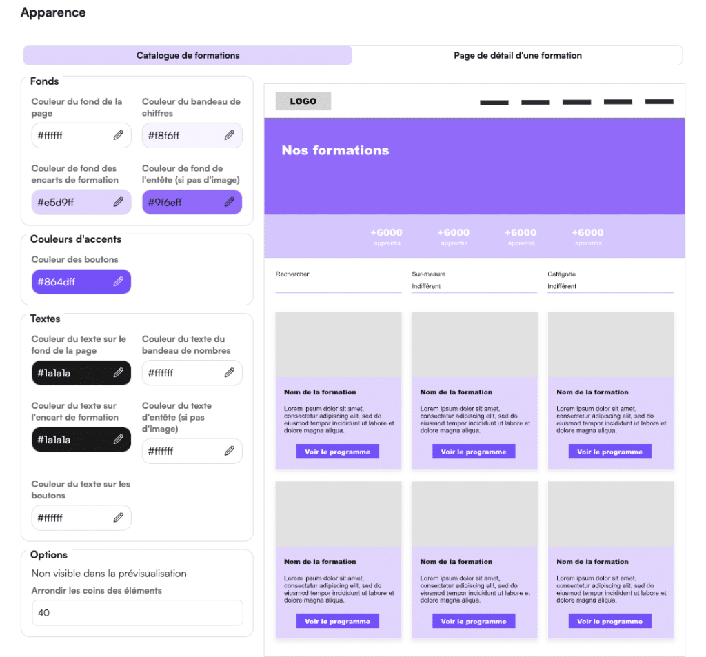 Personnalisation du Catalogue de formations WordPress dans Digiforma