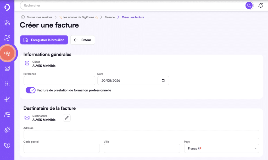 Facturation hors formation dans Digiforma