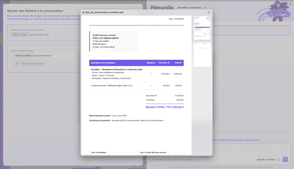 Assistant IA Petronille Digiforma lecture documents pdf