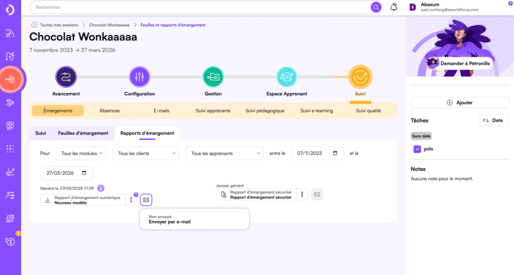 Envoi des rapports d'émargement Digiforma