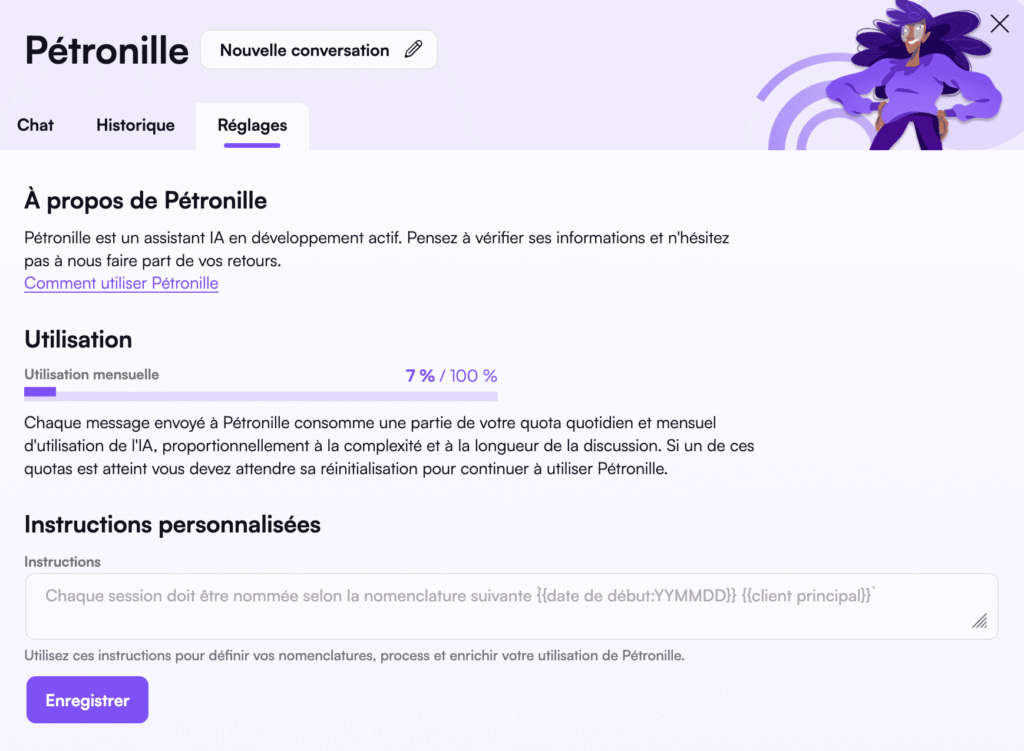 Instruction personnalisées pour Pétronille, l'Assistante IA Digiforma