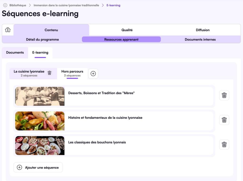 Association des parcours e-learning et des programmes dans Digiforma