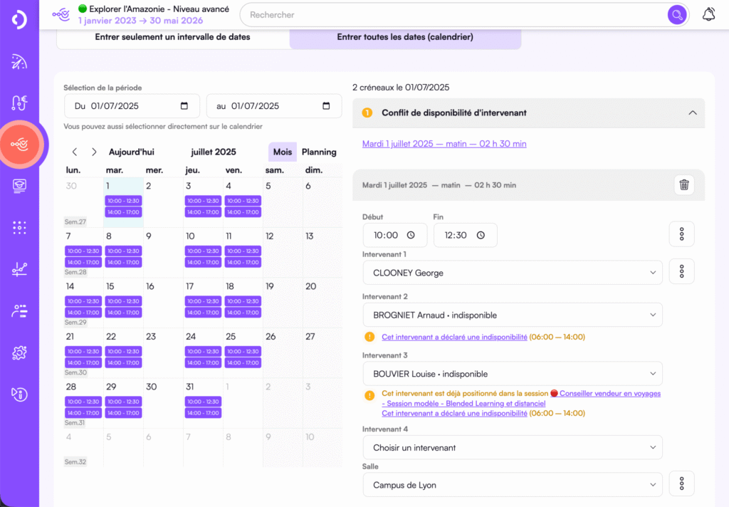 Identification des conflits de plannings de salles et intervenants dans Digiforma