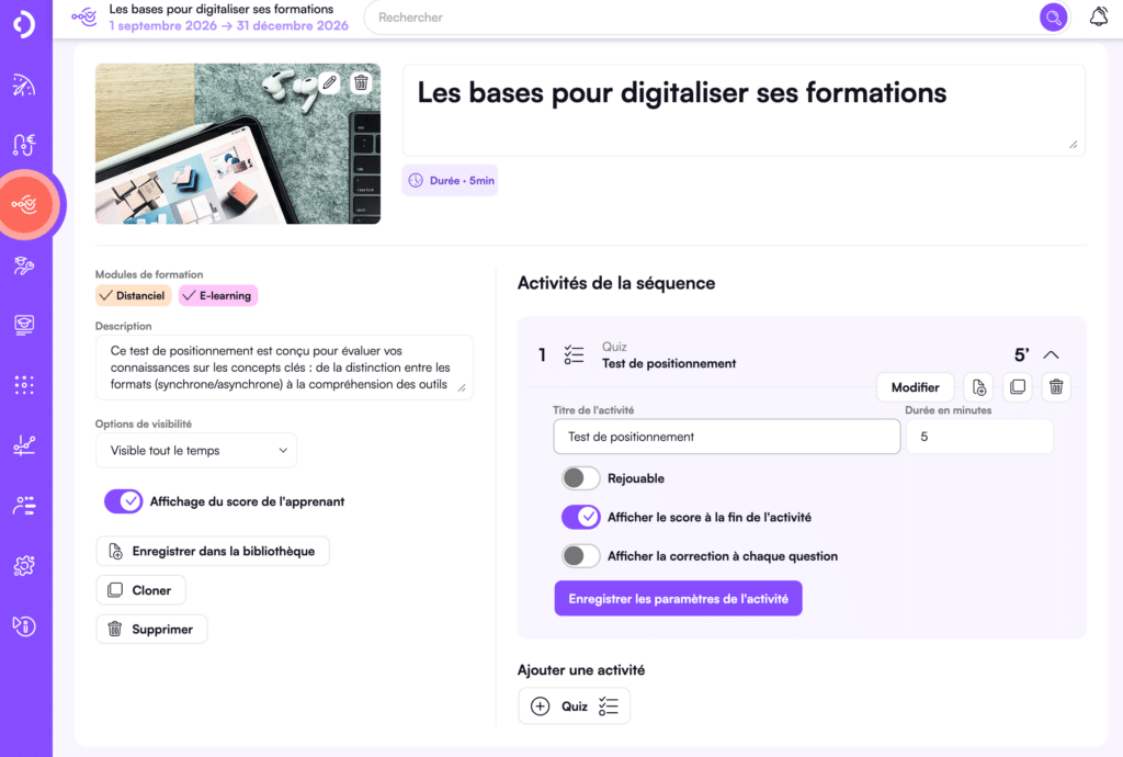 tests de positionnement dans Digiforma