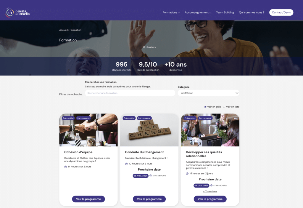 Catalogue de formations WordPress - page principale