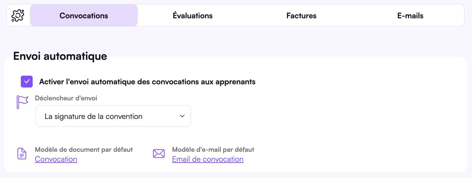 Declencheurs envois automatiques - Convocations